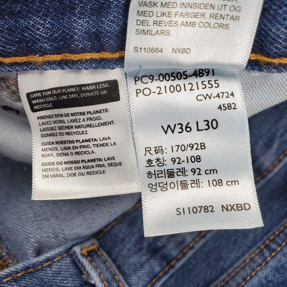 Levis 505 Jeans Mens 36x30 Blue Medium Wash Regular Straight Denim Pants Casual - Picture 3 of 16
